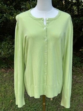 Jade Melody Tam Light Green Scalloped-Trim Button Cardigan XL